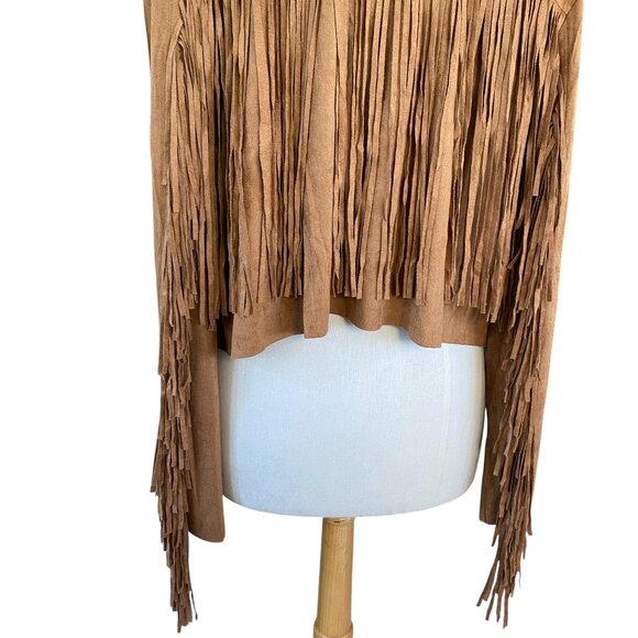 Vocal Faux Suede Western Fringe Jacket Camel Cowgirl Hippie Boho Festival-XL - Picture 9 of 12